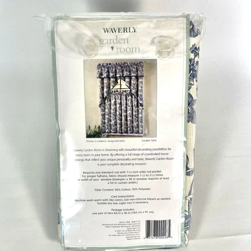 Waverly Garden Room Blue Floral Toile Tier‎ Curtains 36x36 Pair New